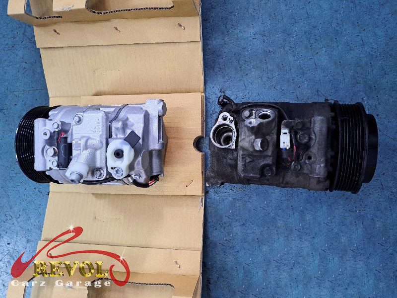 The aircon system checked on the Mercedes-Benz E200, the compressor noisy and not building pressure.