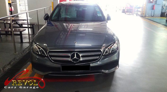 Mercedes-Benz E250 parked at the workshop, in for front suspension inspection.