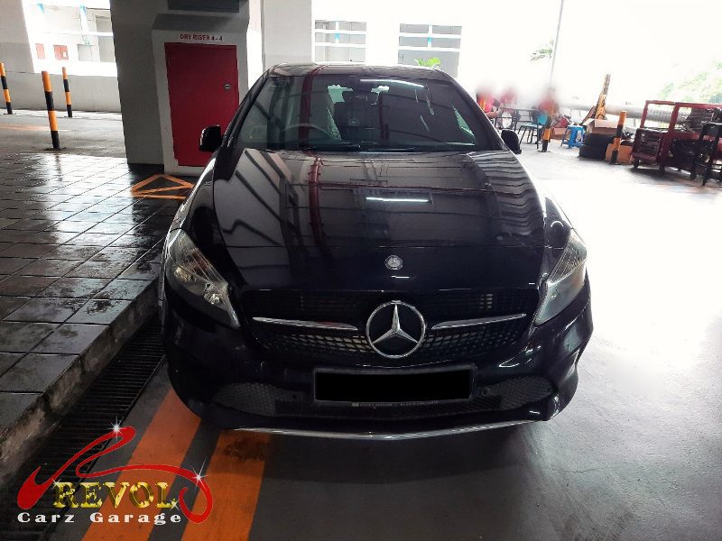 Mercedes-Benz A180 parked at the workshop, in for front suspension inspection.