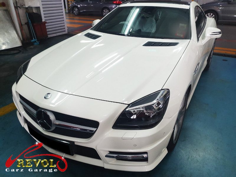 Mercedes-Benz SLK350 parked at the workshop, in for front suspension inspection.