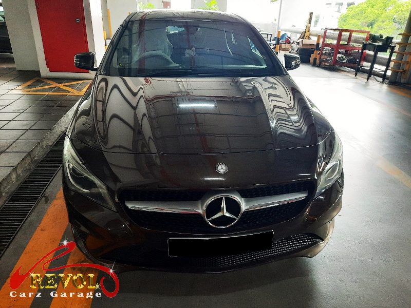 Mercedes-Benz CLA180 parked at the workshop, in for an oil leak diagnosis.