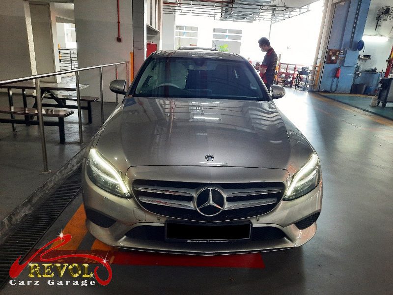 Mercedes-Benz C160 parked at the workshop for servicing.