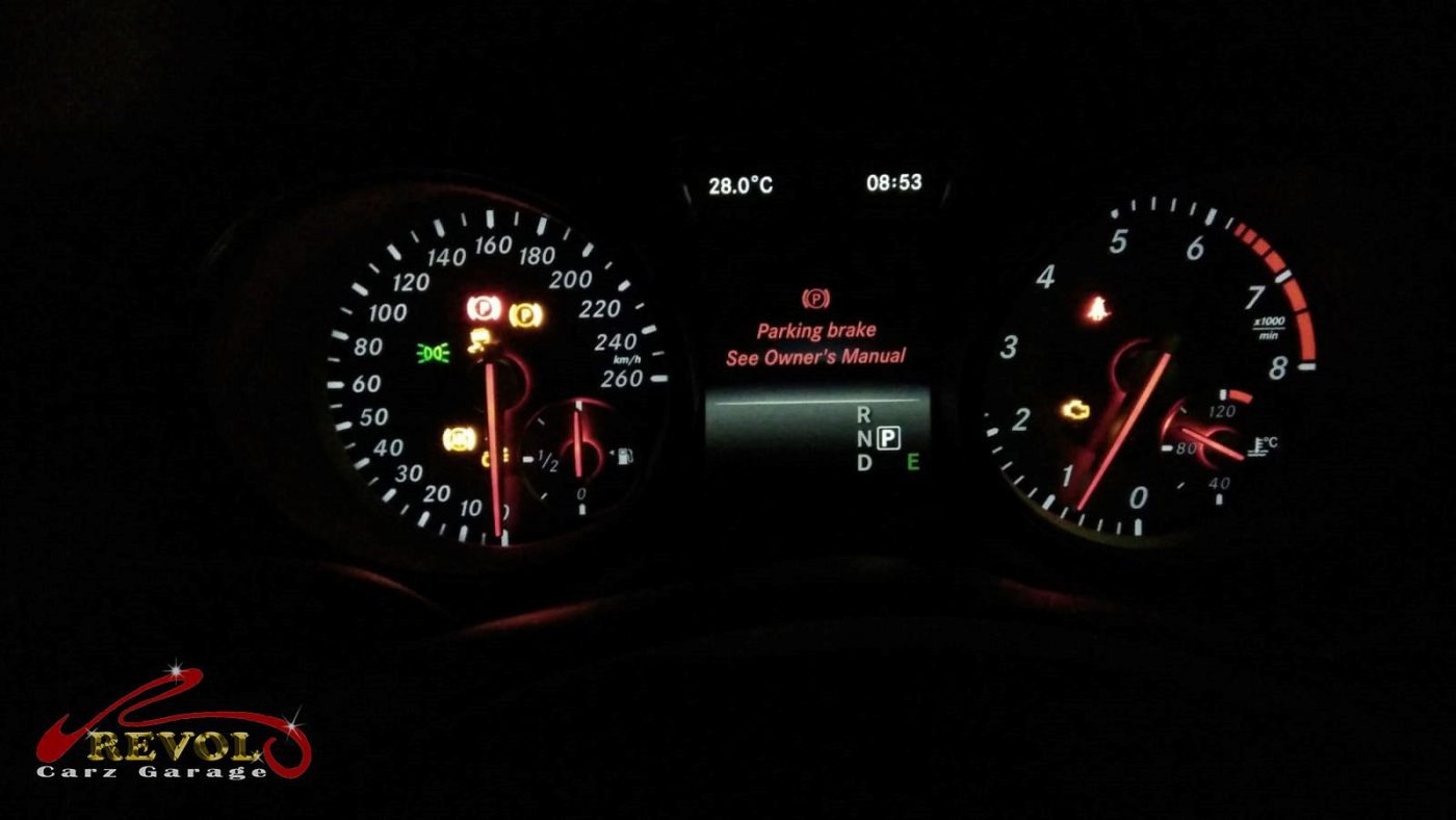 Mercedes-Benz CLA180 parked at the workshop, in for an ABS sensor diagnosis.