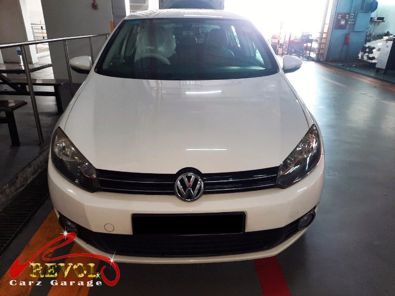 Volkswagen Golf parked at the workshop, in for a shift linkage repair.