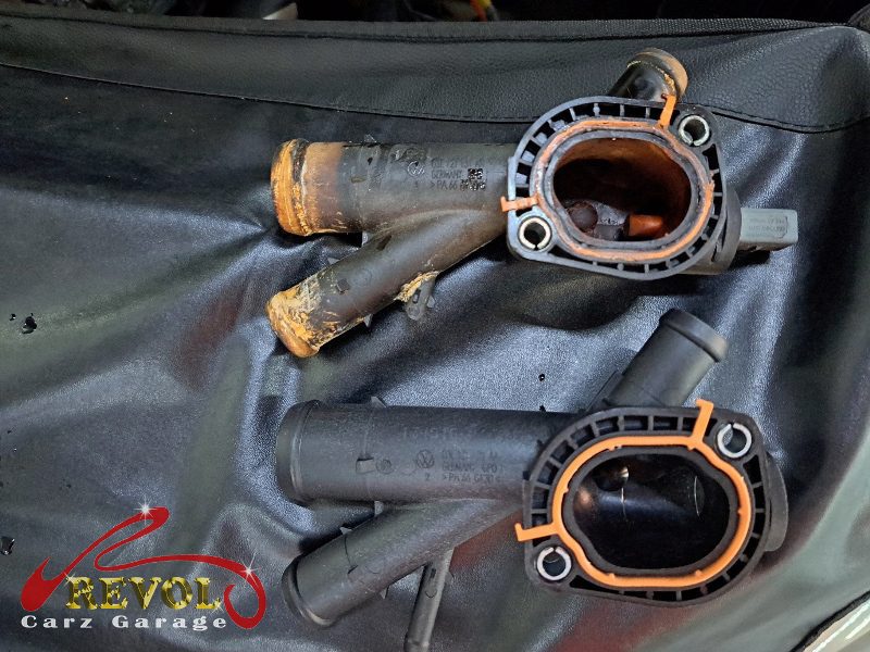 The new genuine VW-spec bypass pipe and connector ready to fit.