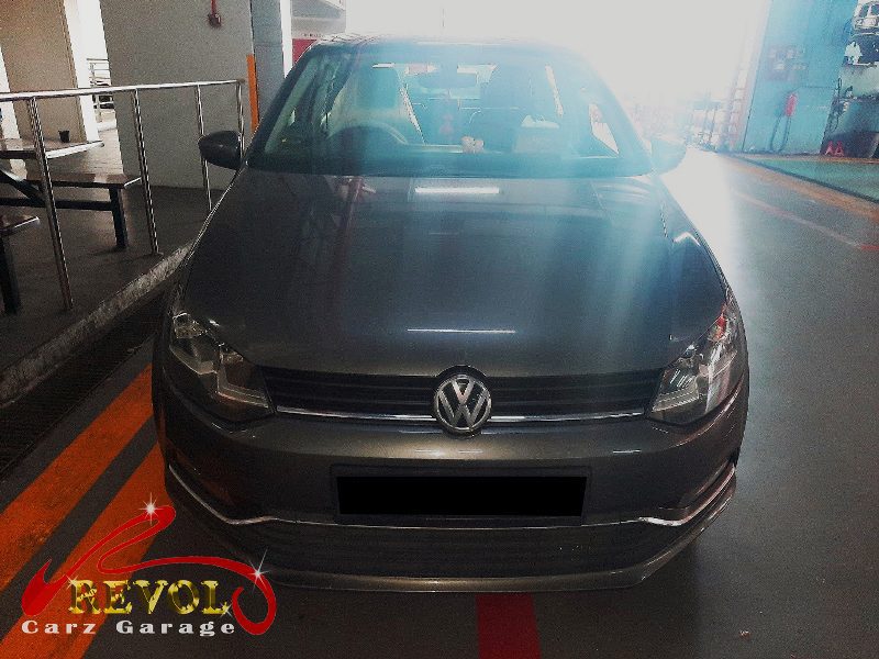 Volkswagen Polo parked at the workshop for servicing.