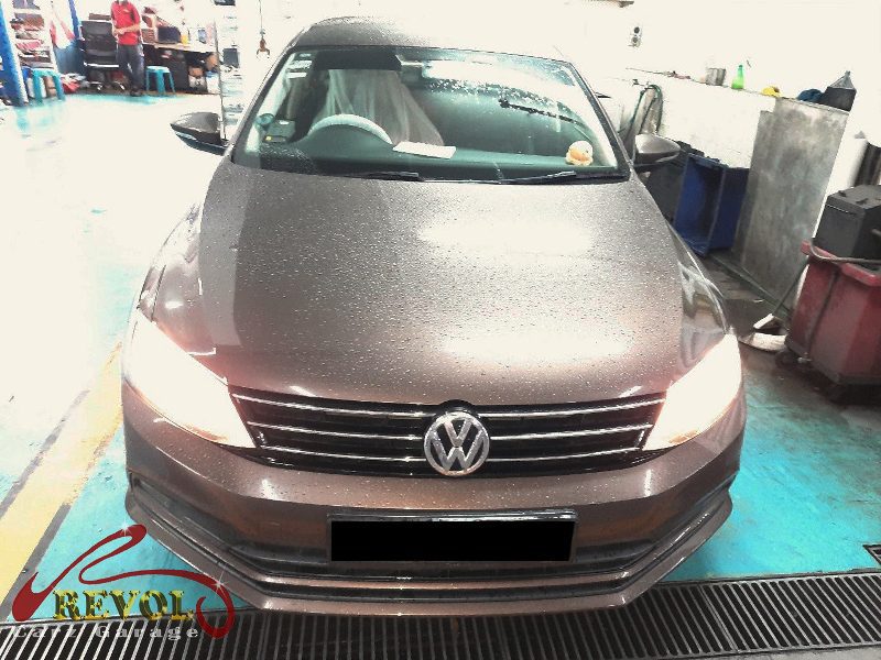 Volkswagen Jetta parked at the workshop, in for a check engine light diagnosis.