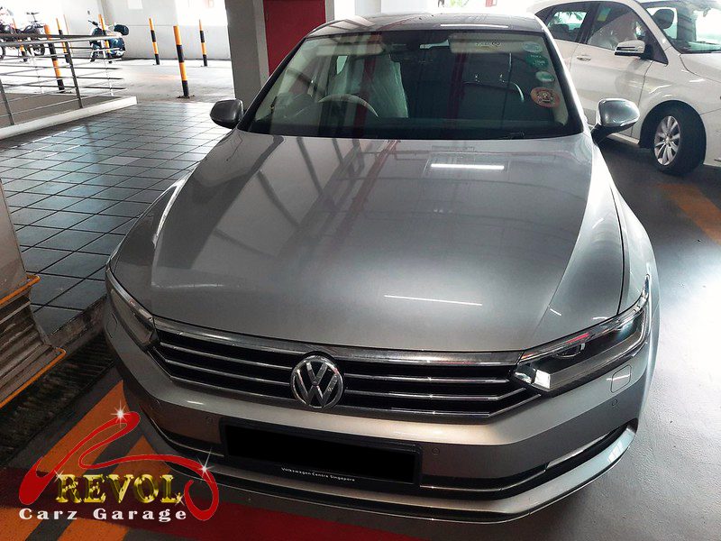 Volkswagen Passat parked at the workshop for servicing.