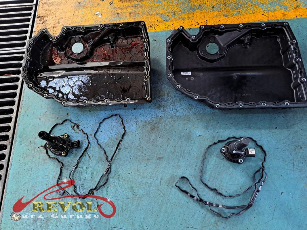 The sump pan removed and the mating faces cleaned back to bare metal.