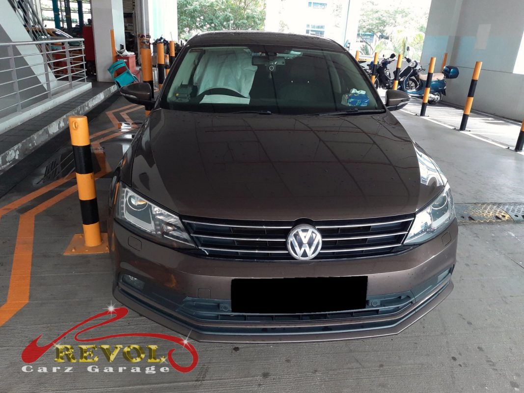 Volkswagen Jetta parked at the workshop, in for front brake inspection.