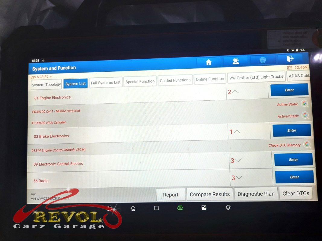 Misfire diagnostics on the Volkswagen Polo with the spark plugs worn.