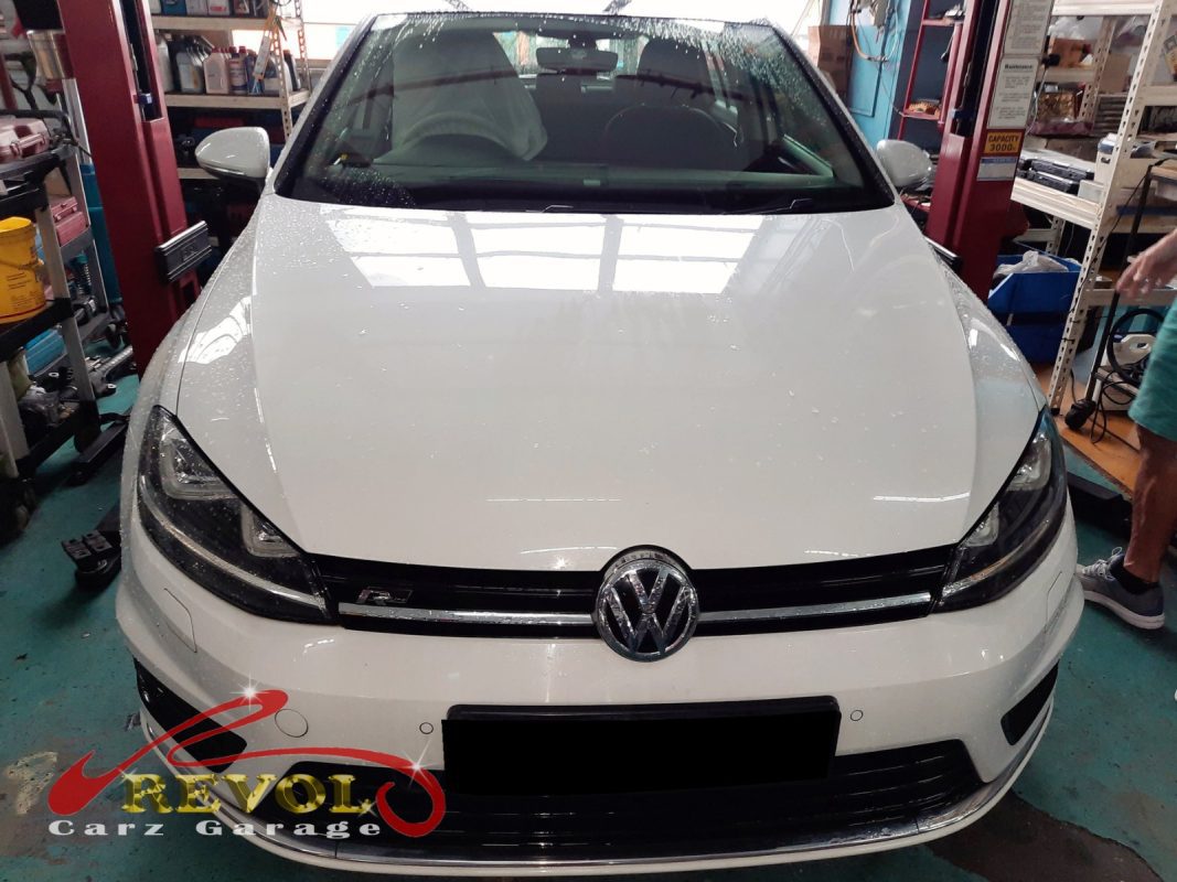 Volkswagen Golf parked at the workshop, in for cooling system inspection.