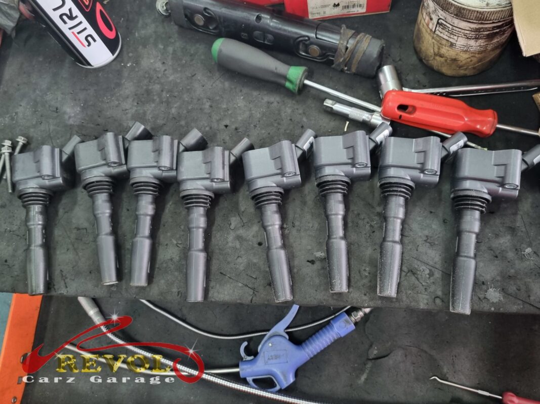 The new VW-spec spark plugs and ignition coils ready to fit.