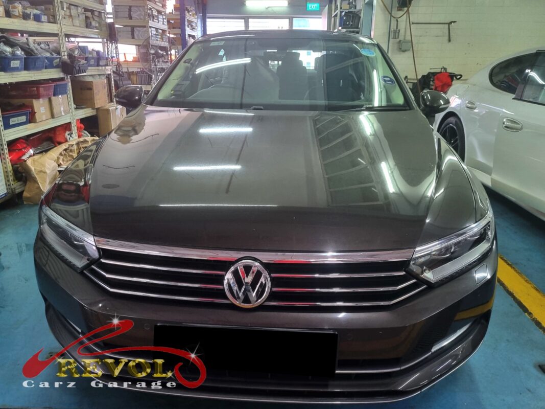 Volkswagen Passat parked at the workshop, in for cooling system inspection.