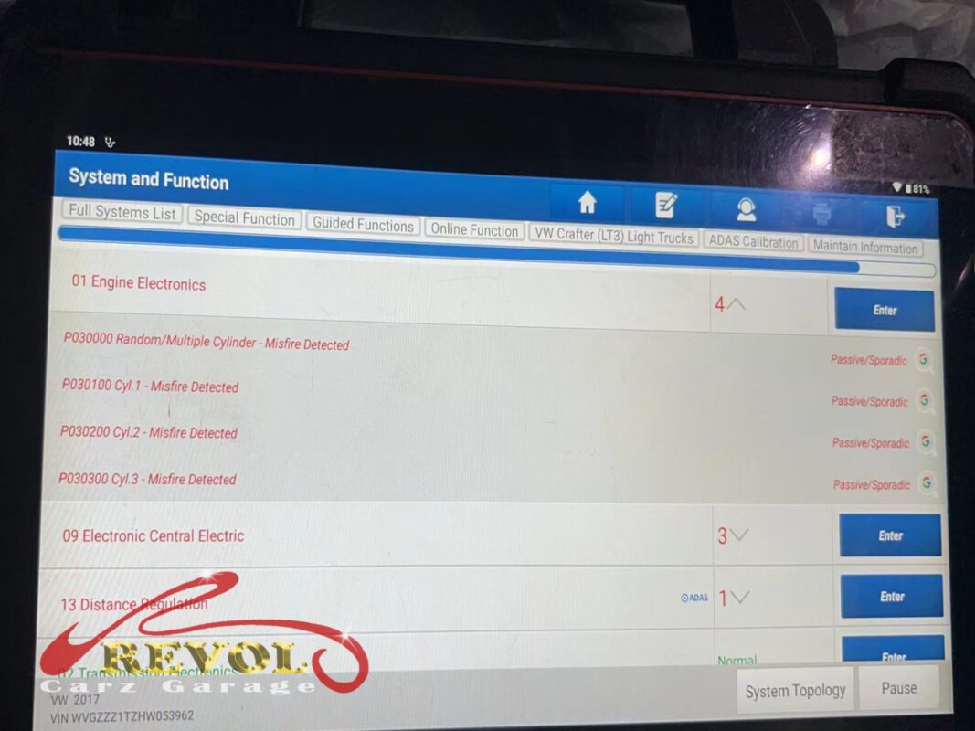 The diagnostic scan and coil swap-test on the Volkswagen Touran.