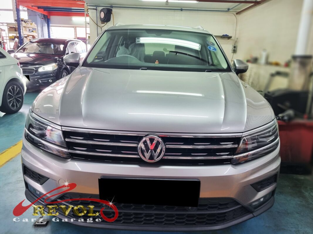 Volkswagen Tiguan parked at the workshop, in for brake inspection.