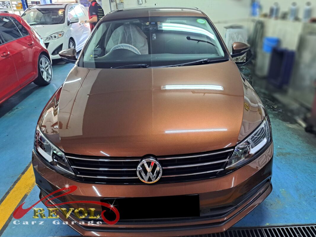 Volkswagen Jetta parked at the workshop, in for rear shock absorber inspection.