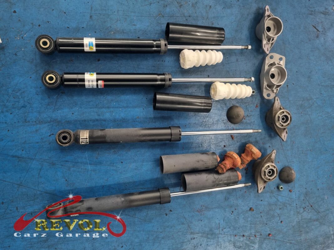 The new VW-spec rear shock absorbers ready to fit.