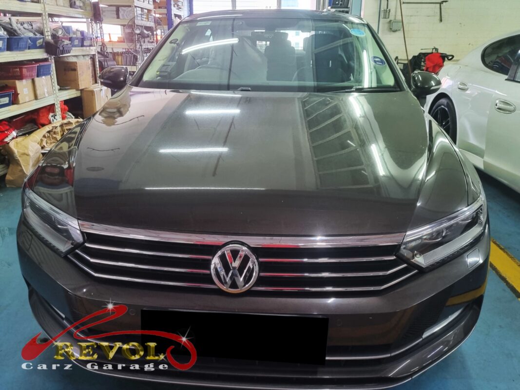 Volkswagen Passat parked at the workshop, in for a coolant leak inspection.