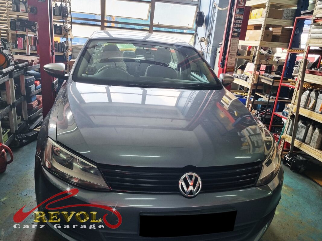 Volkswagen Jetta parked at the workshop, in for fan belt set inspection.