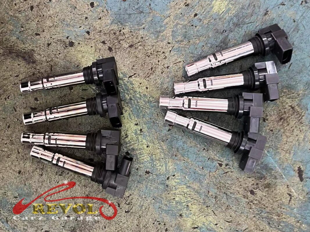 The new VW-spec spark plugs and ignition coils ready to fit.