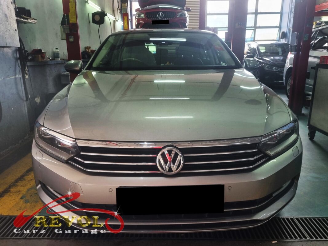 Volkswagen Passat on the lift for lower arm and ball joint replacement.