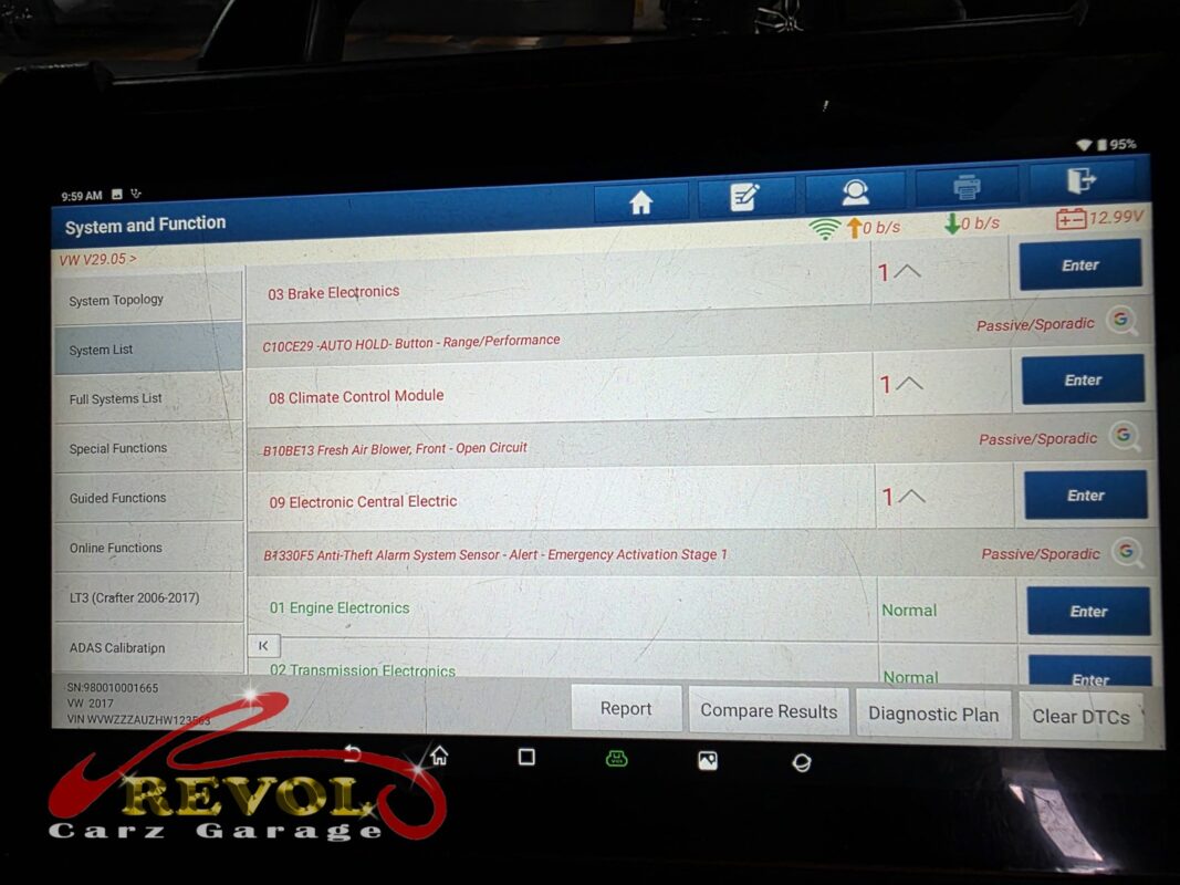 The diagnostic scan: a front fresh-air blower open-circuit fault, the trail to the motor.