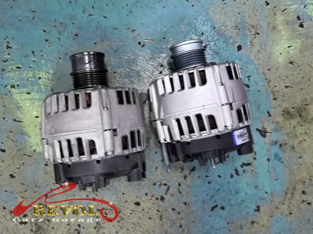 The old alternator (left) beside the new VAG-spec replacement (right).