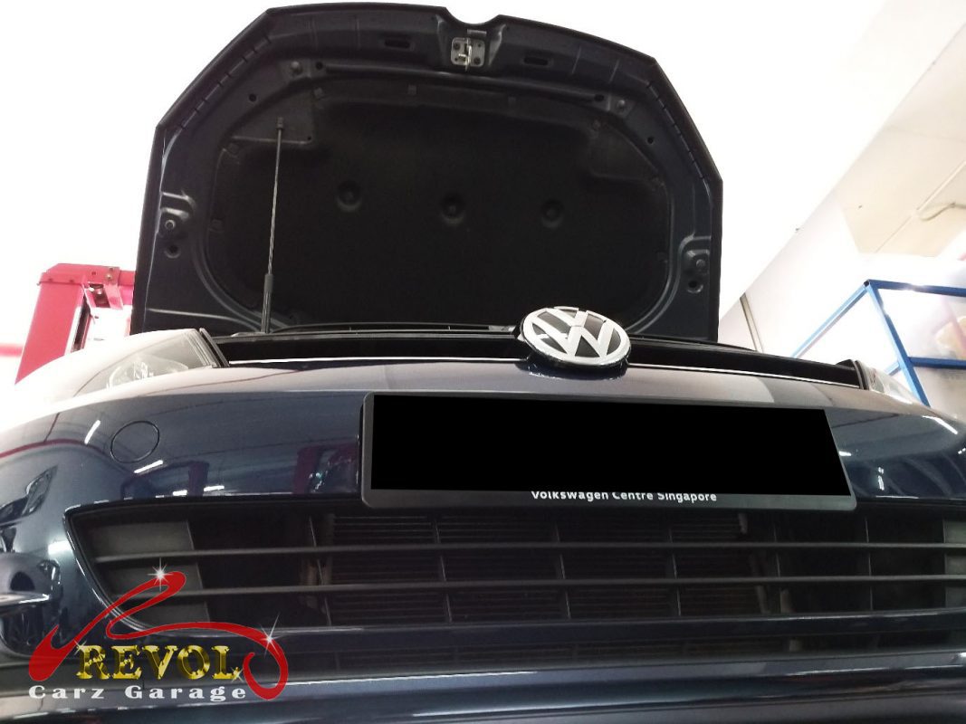Volkswagen Golf parked at the workshop, in for an overheating diagnosis.