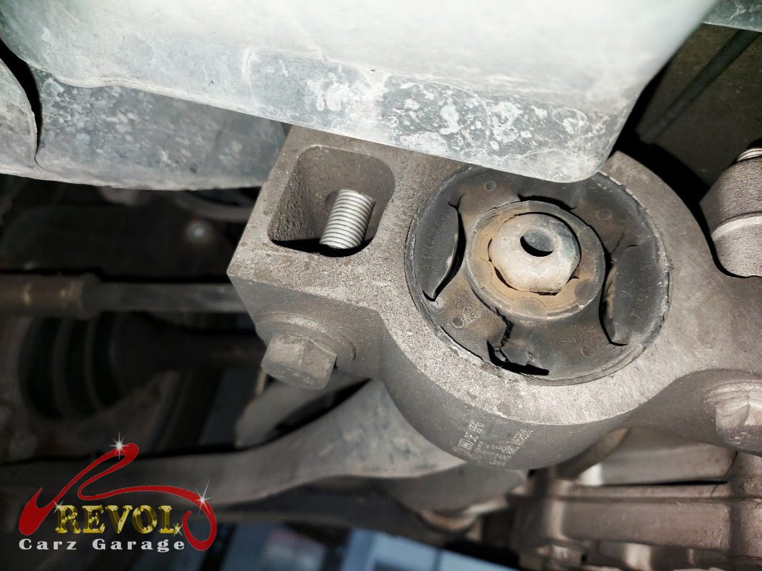 The old rear shocks removed alongside the new pair.