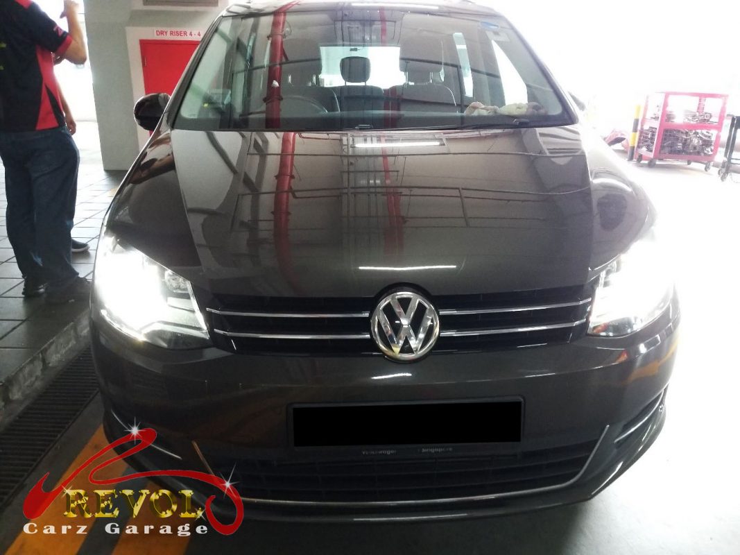 Volkswagen Sharan parked at the workshop for an interim service.