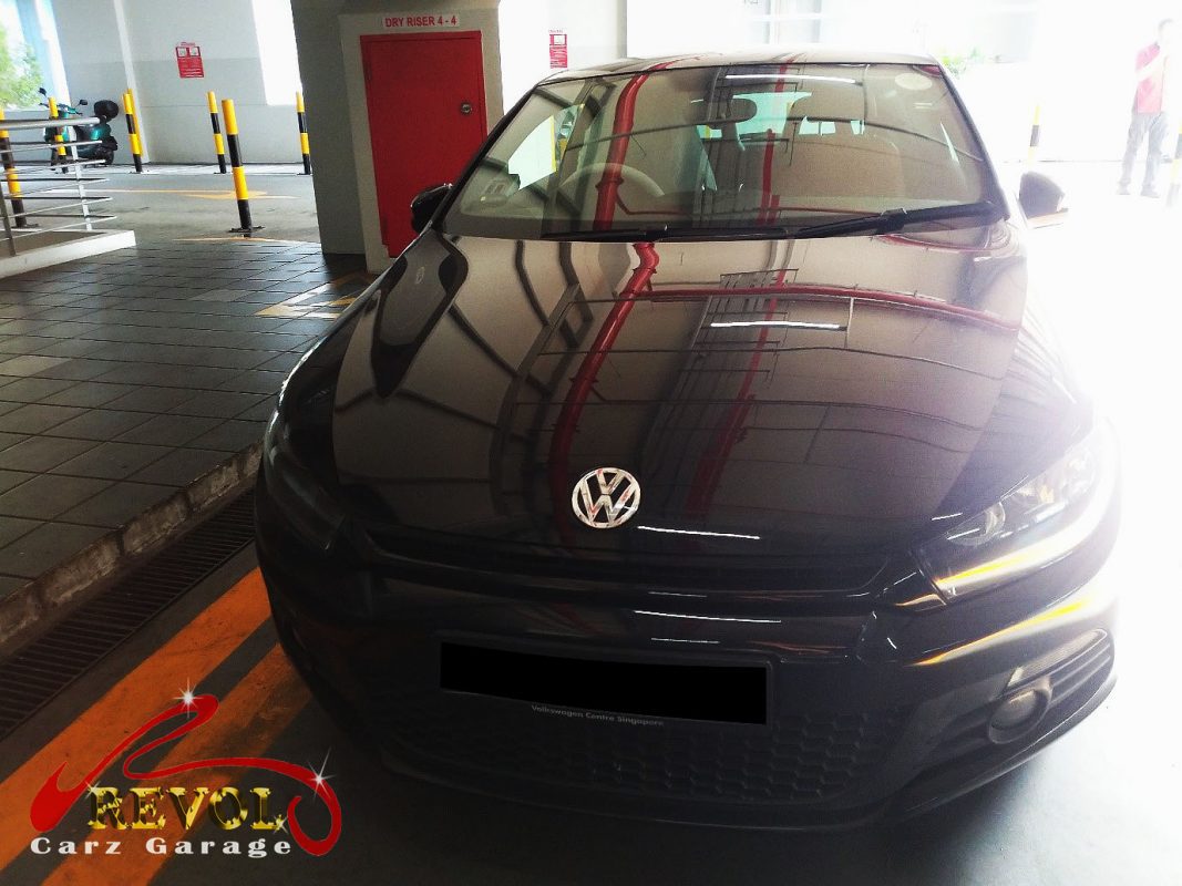 Volkswagen Scirocco parked at the workshop for an interim service.