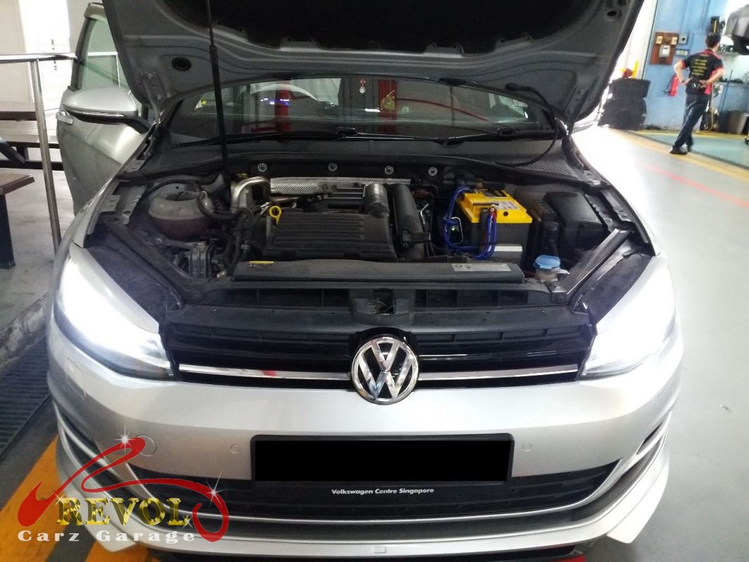 Volkswagen Golf parked at the workshop, in for a DSG mechatronic diagnosis.