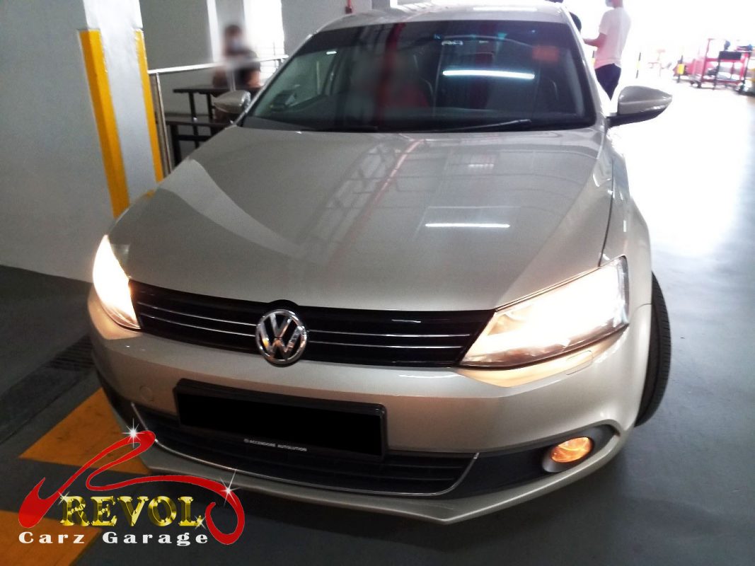 Volkswagen Jetta parked at the workshop, in for fuel and air filter replacement.