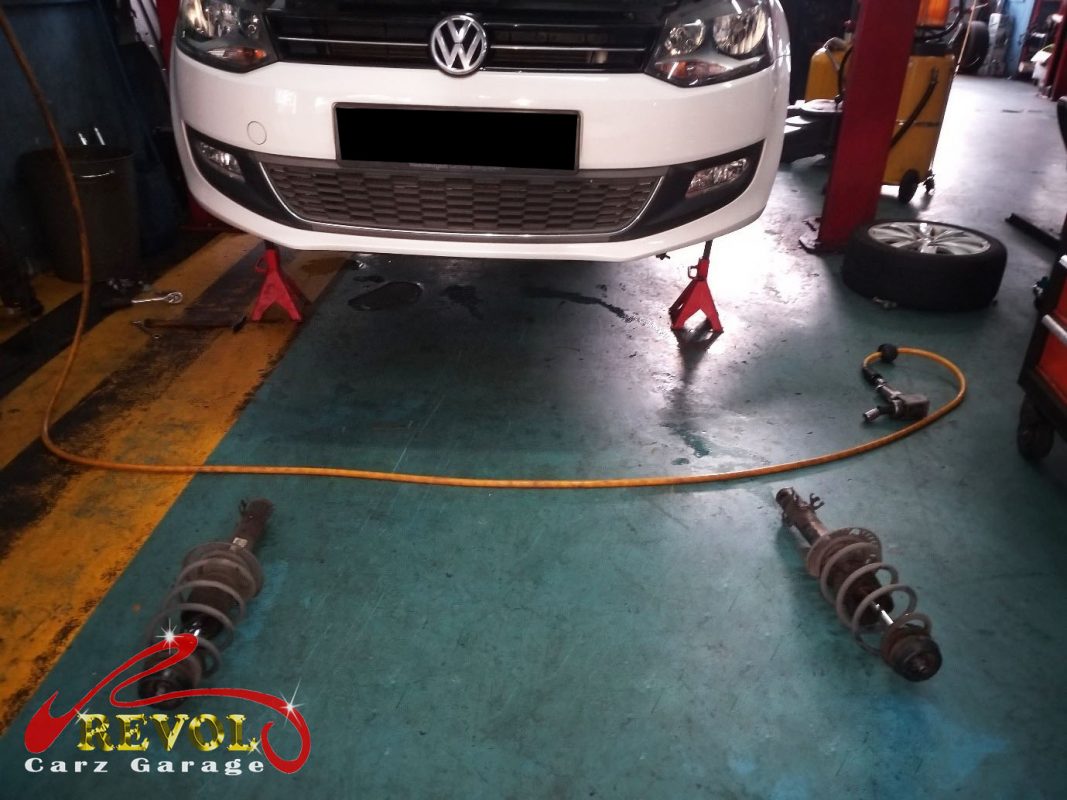Volkswagen Jetta parked at the workshop, in for shock absorber inspection.