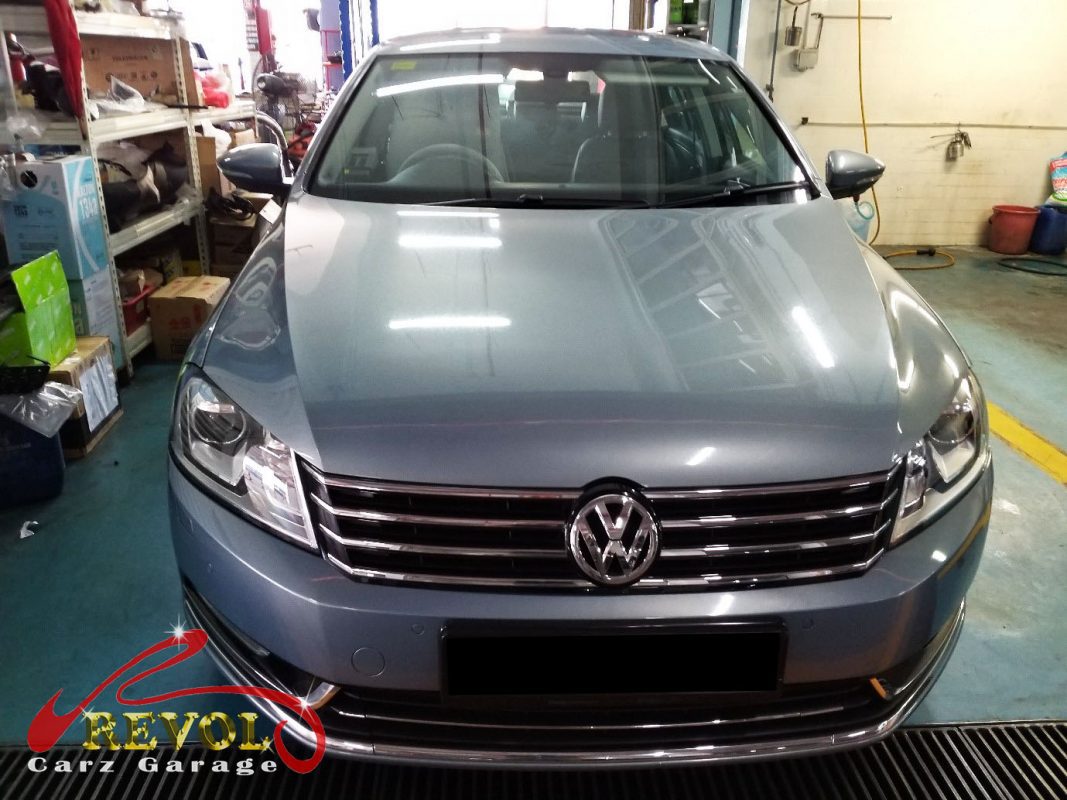 Volkswagen Passat parked at the workshop for regular maintenance.