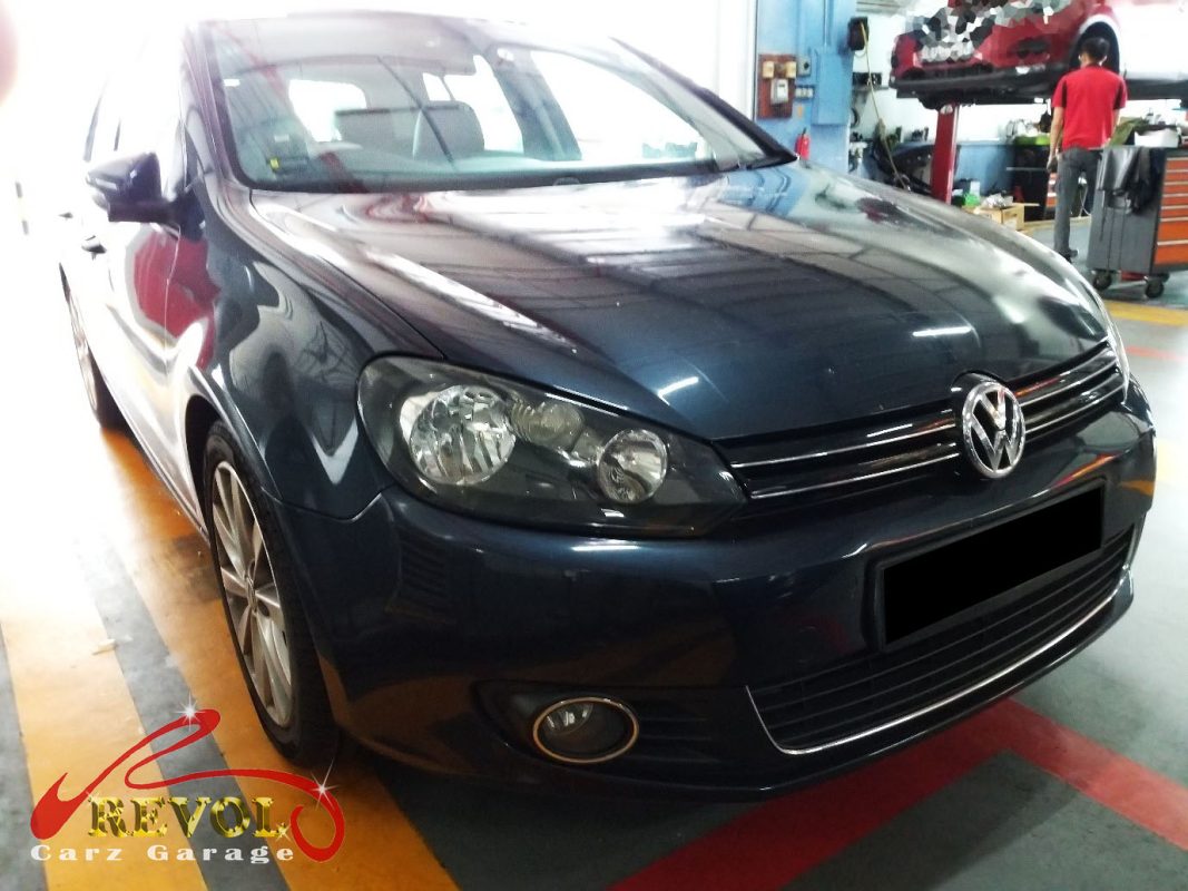 Volkswagen Golf parked at the workshop, in for a wheel speed sensor diagnosis.