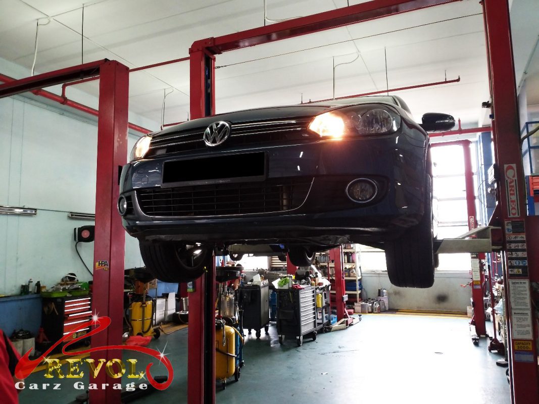 Volkswagen Golf parked at the workshop, in for tail light replacement.