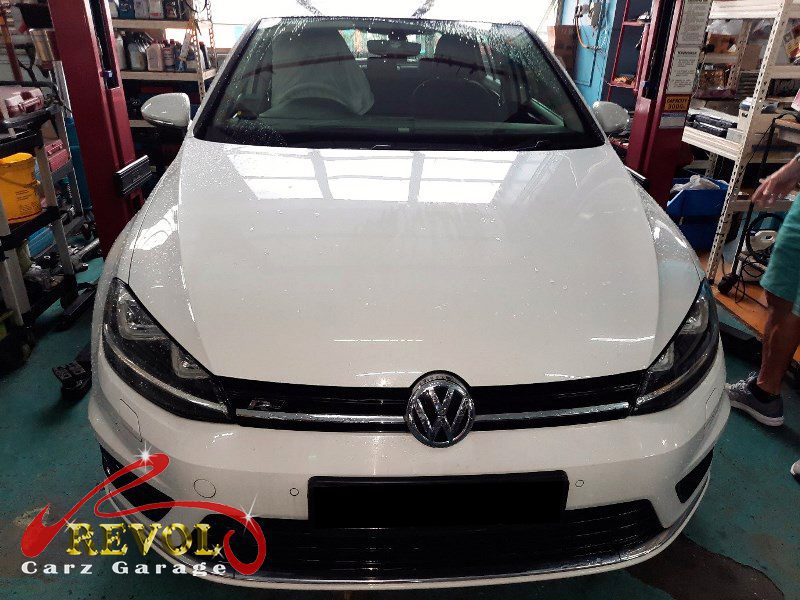 Volkswagen Golf parked at the workshop, in for a coolant pump replacement.