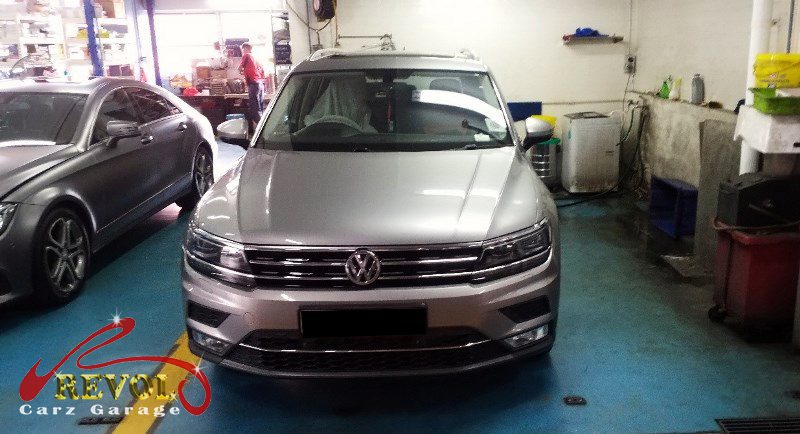 Volkswagen Tiguan parked at the workshop, in for a battery replacement.