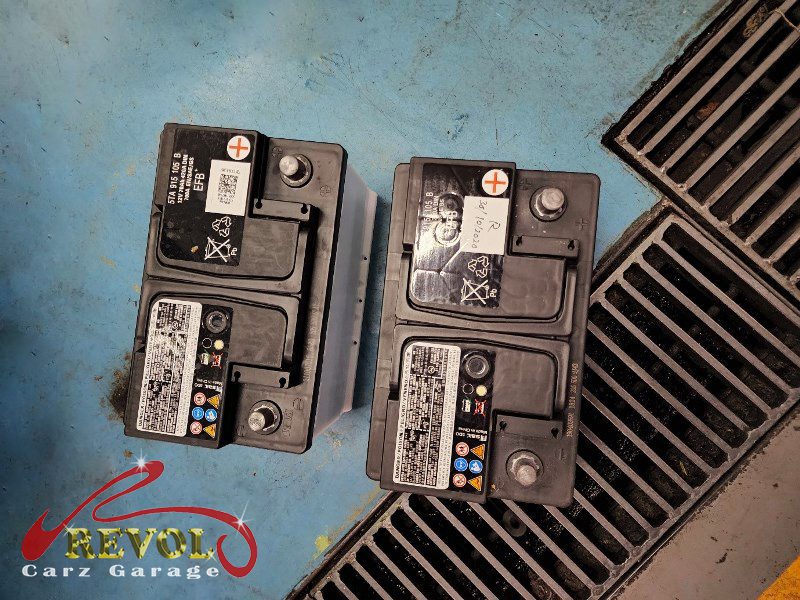 The new genuine VW-spec battery of the correct type ready to fit.