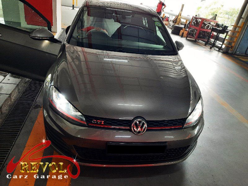 Volkswagen Golf parked at the workshop, in for an ABS sensor diagnosis.