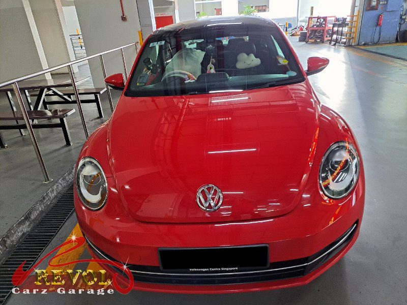 Volkswagen Beetle parked at the workshop, in for an ABS sensor diagnosis.