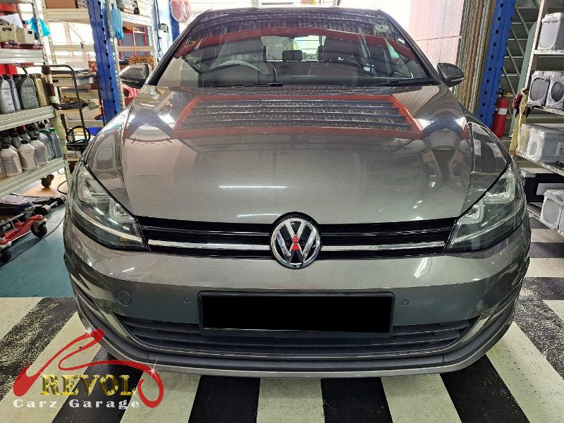 Volkswagen Golf parked at the workshop, in for aircon compressor inspection.