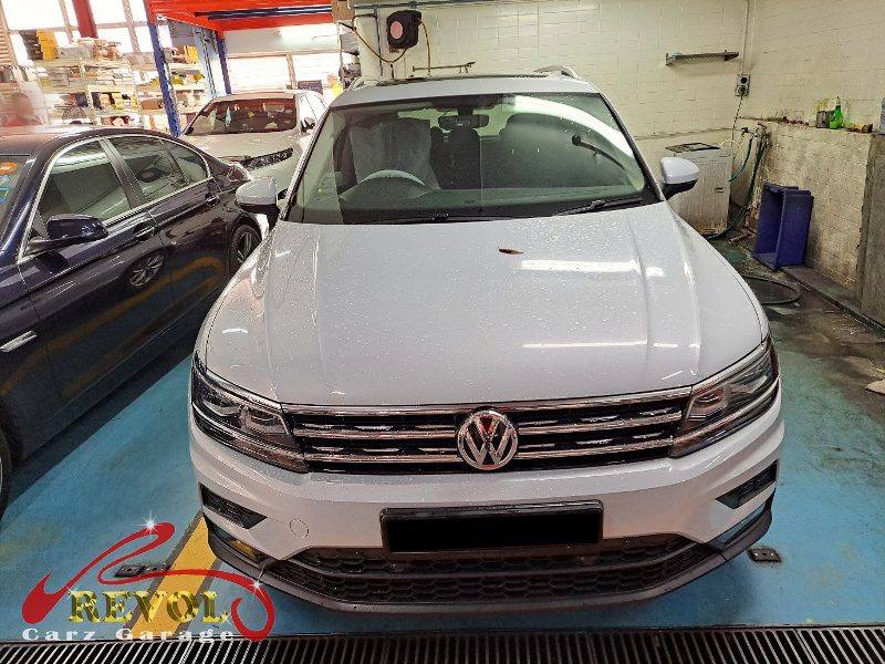 Volkswagen Tiguan parked at the workshop, in for front brake inspection.