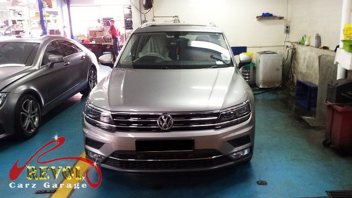 Volkswagen Tiguan parked at the workshop, in for a battery replacement.