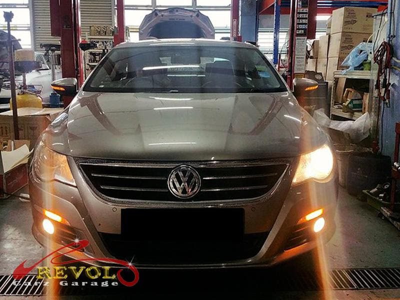 Volkswagen parked at the workshop, in for a boot latch repair.