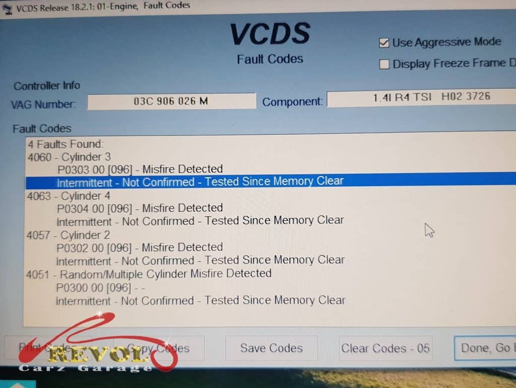 The precision scan reading misfire fault codes on cylinders 2, 3 and 4.