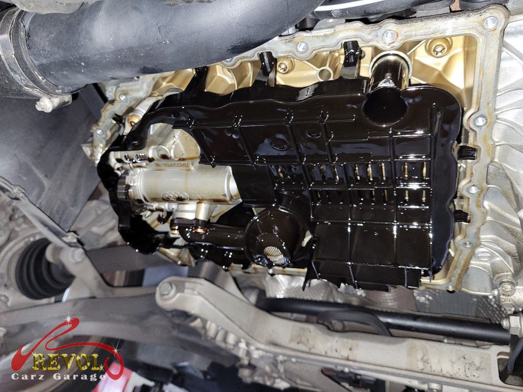 The worn front shock absorbers on the Volkswagen Passat, weeping and weak.