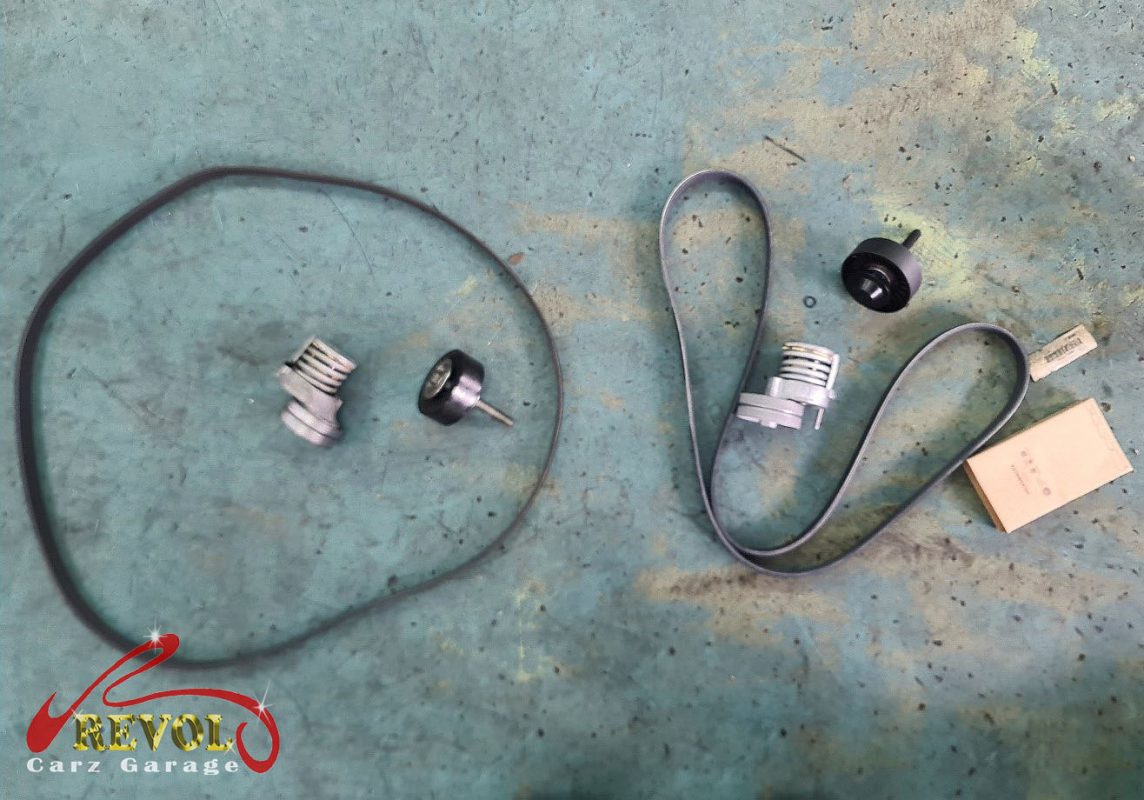 The engine oil and filter changed on the high-mileage Volkswagen Golf.